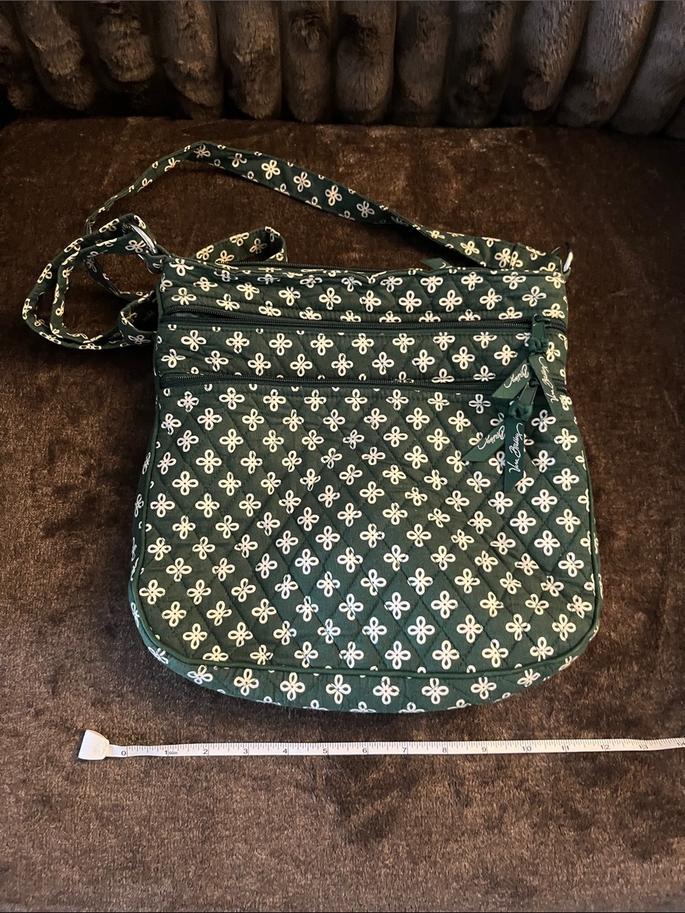 Quilted Green Floral Crossbody Bag with Adjustable Strap